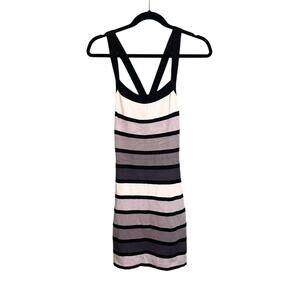 2B Bebe Womens Striped Square Neck Sleeveless Cross Back Dress Black White Large